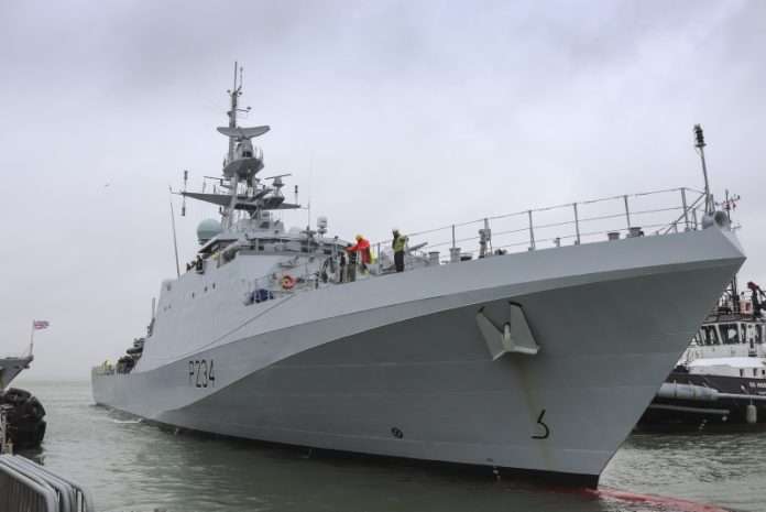 HMS SPEY MAKES FIRST ENTRY TO HMNB PORTSMOUTH