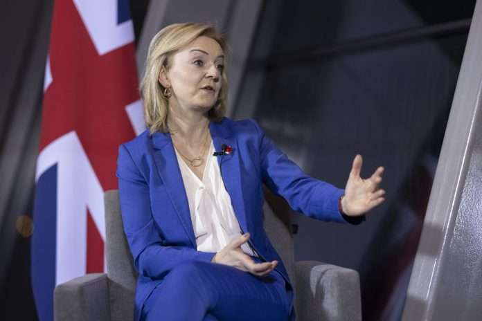 Foreign Secretary Liz Truss takes part in a television interview ahead of the G7 Summit with Foreign Ministers in Liverpool.